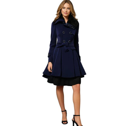 Long Winter Overcoat for Women with Faux Fur Collar, Warm Eco-Friendly Fabric, Sizes S-5XL, Available in Khaki, Black, Blue, Red