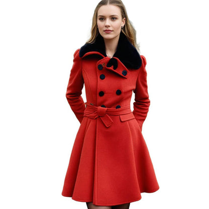 Long Winter Overcoat for Women with Faux Fur Collar, Warm Eco-Friendly Fabric, Sizes S-5XL, Available in Khaki, Black, Blue, Red