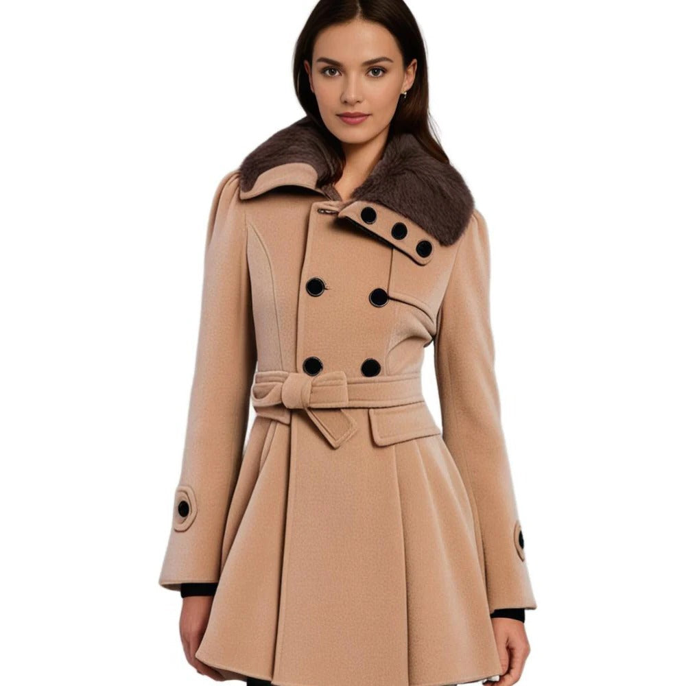 Long Winter Overcoat for Women with Faux Fur Collar, Warm Eco-Friendly Fabric, Sizes S-5XL, Available in Khaki, Black, Blue, Red