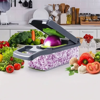 Multi-Function Vegetable Cutter with Slicing, Grating, and Ricing Tools