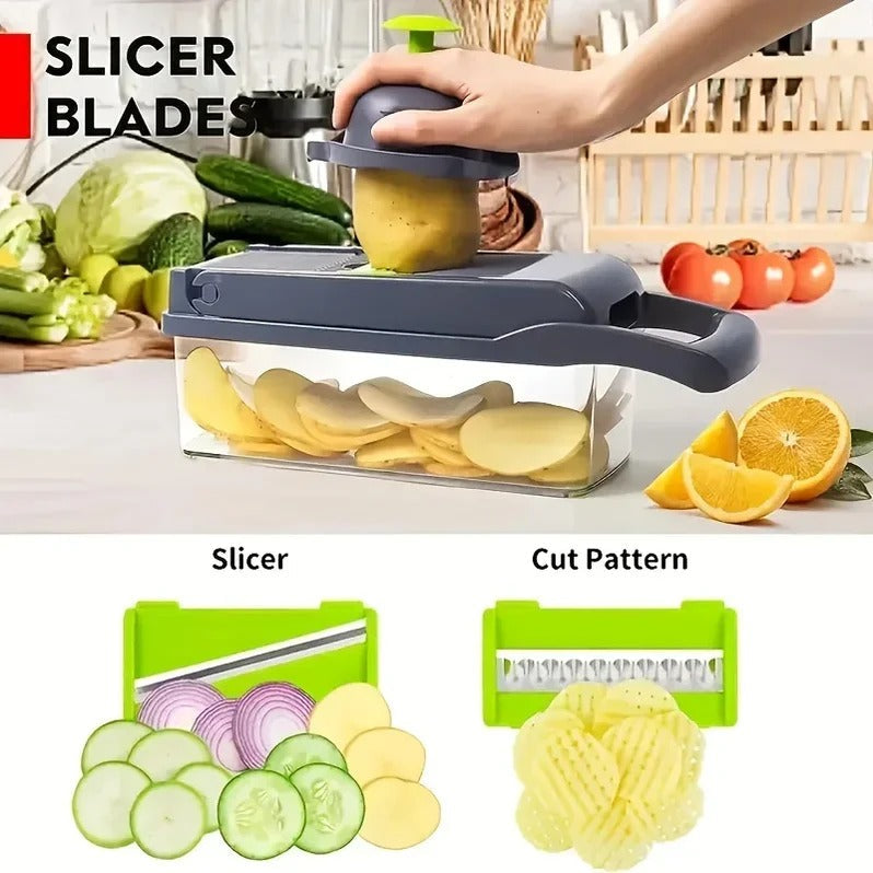 Multi-Function Vegetable Cutter with Slicing, Grating, and Ricing Tools