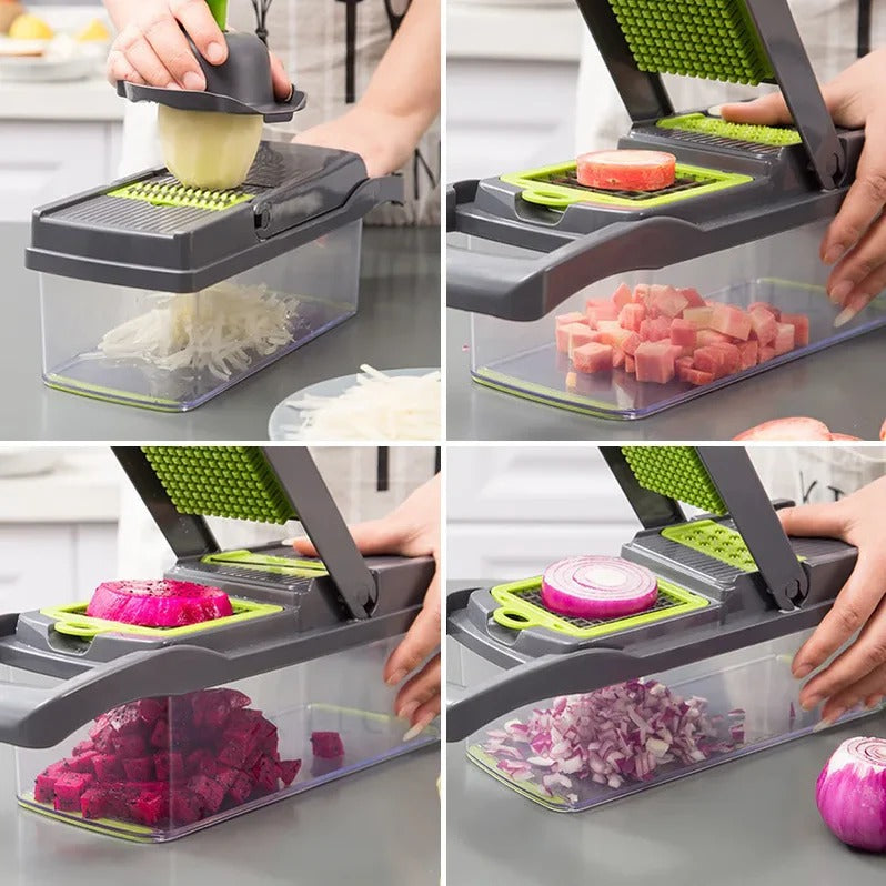 Multi-Function Vegetable Cutter with Slicing, Grating, and Ricing Tools
