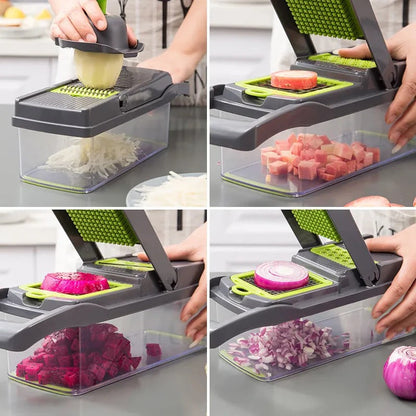 Multi-Function Vegetable Cutter with Slicing, Grating, and Ricing Tools