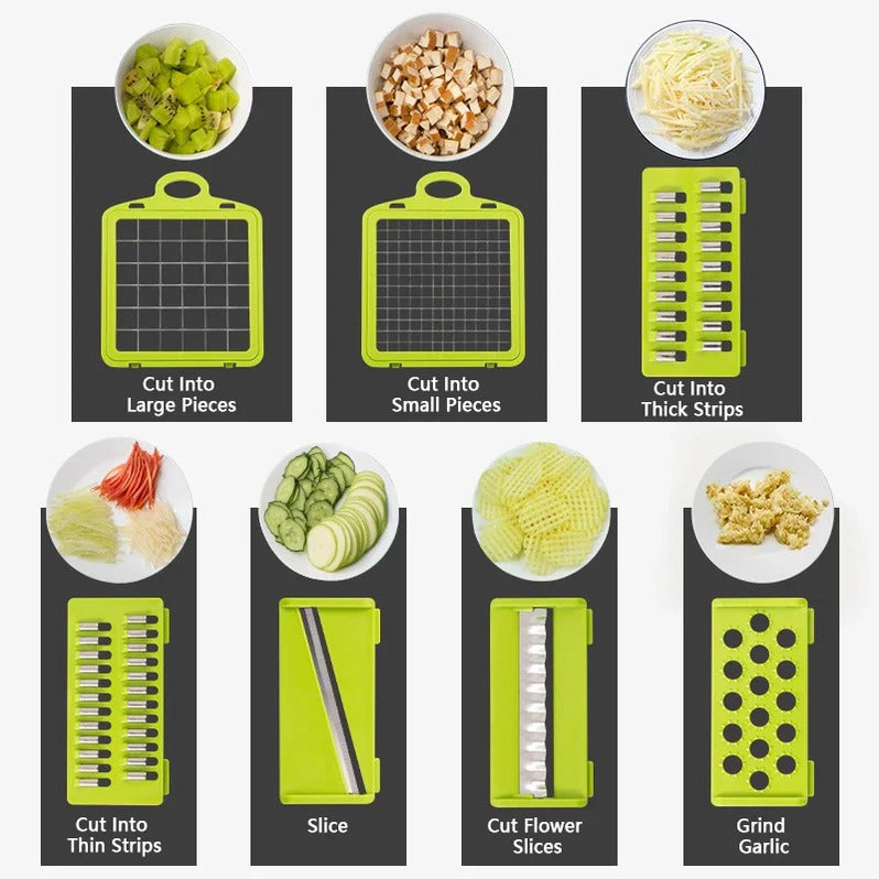 Multi-Function Vegetable Cutter with Slicing, Grating, and Ricing Tools
