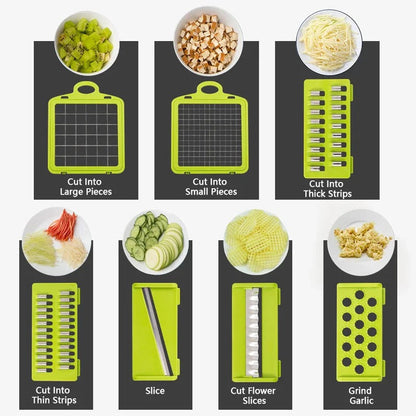 Multi-Function Vegetable Cutter with Slicing, Grating, and Ricing Tools