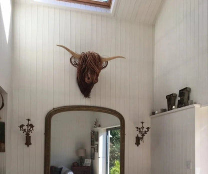 Handcrafted Highland Cattle Head Wall Art – Rustic Wall Sculpture 24.8 x 20.9 in