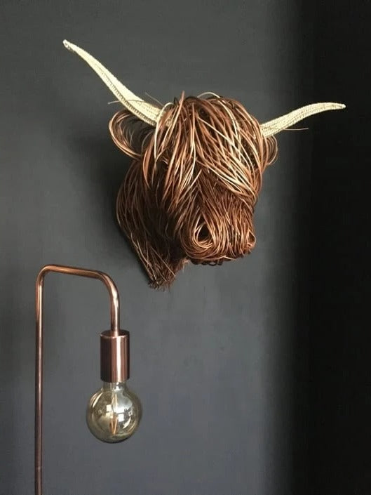 Handcrafted Highland Cattle Head Wall Art – Rustic Wall Sculpture 24.8 x 20.9 in