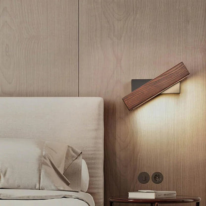 180 Degree Adjustable Wall LED Light Fixture – Dark and Light Wood Sconce for Bedroom, Hallway, Living Room
