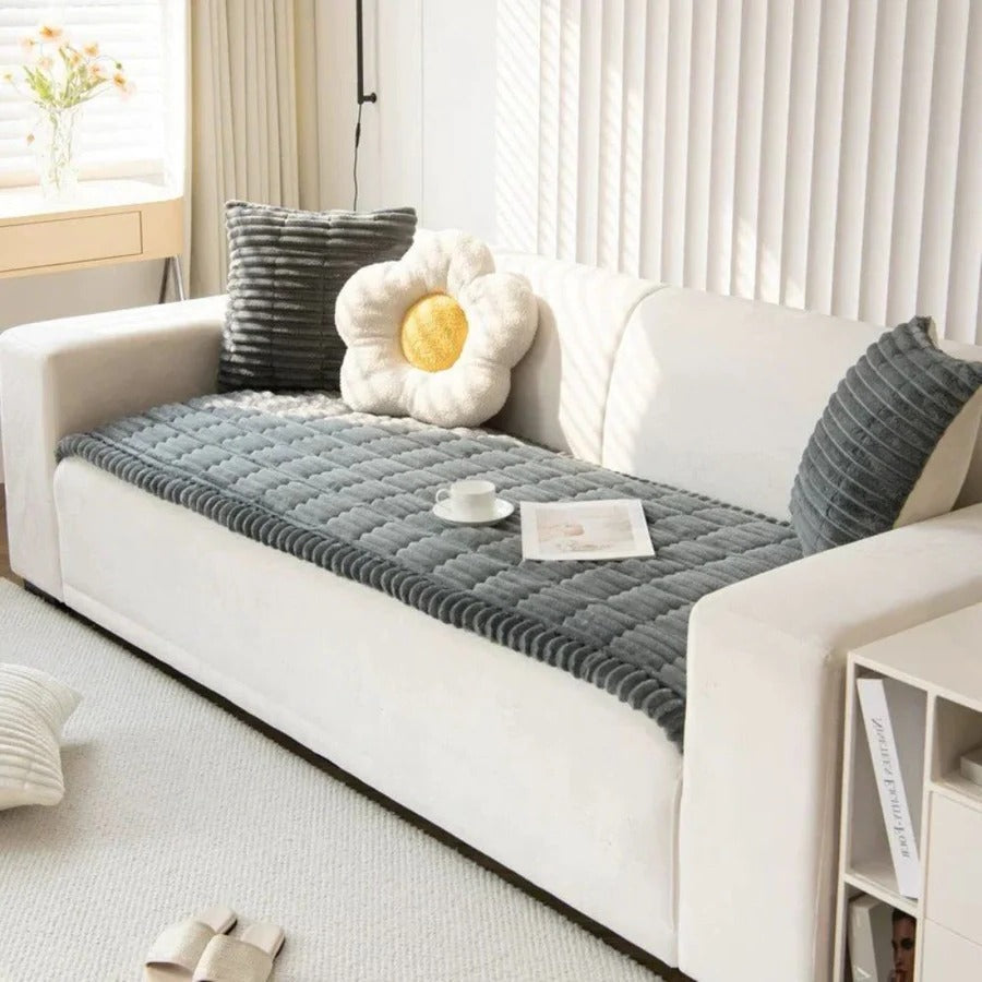 Textured Grip Back Polyester Couch Cover - Machine Washable Fabric