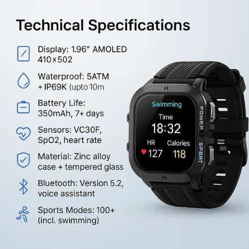 5ATM Swim Smartwatch with Fitness Tracker and Bluetooth Calling for All