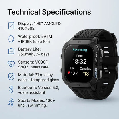 5ATM Swim Smartwatch with Fitness Tracker and Bluetooth Calling for All
