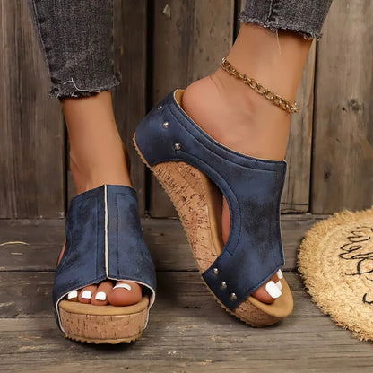 Summer Wedge Sandals for Women - Cushioned Insole, Studded Design, Comfort Fit