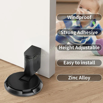 Heavy-Duty Door Stopper with Adhesive or Screw Mounting, Adjustable Height