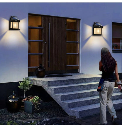 Set of 2 Solar-Powered Wall Lights for Outdoors