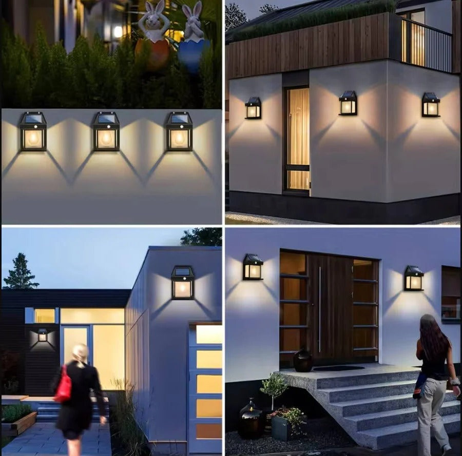 Set of 2 Solar-Powered Wall Lights for Outdoors