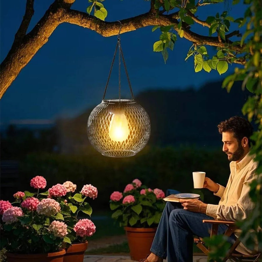 Solar-Powered Hanging Lantern for Outdoor Use