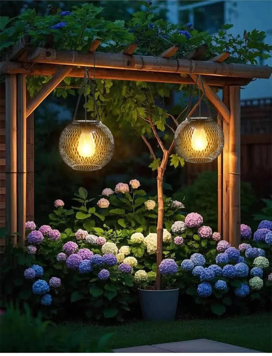Solar-Powered Hanging Lantern for Outdoor Use