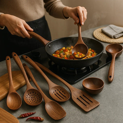 Essential Teak Cooking Utensil Collection - 4-Piece Set