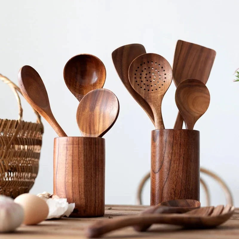 Essential Teak Cooking Utensil Collection - 4-Piece Set