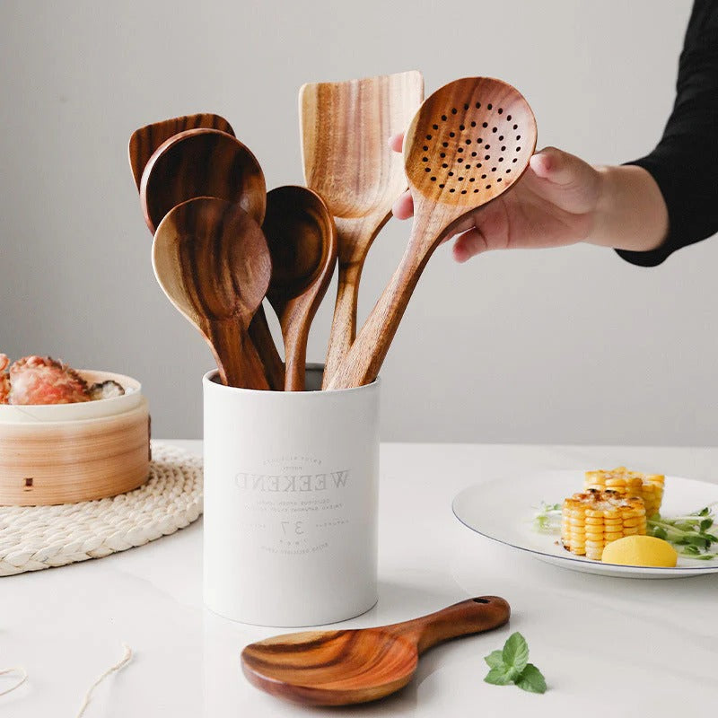 Essential Teak Cooking Utensil Collection - 4-Piece Set