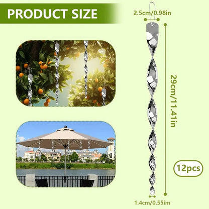 Shimmering Bird Repellent Spiral Rods with Wind Action, 12/24 Pack