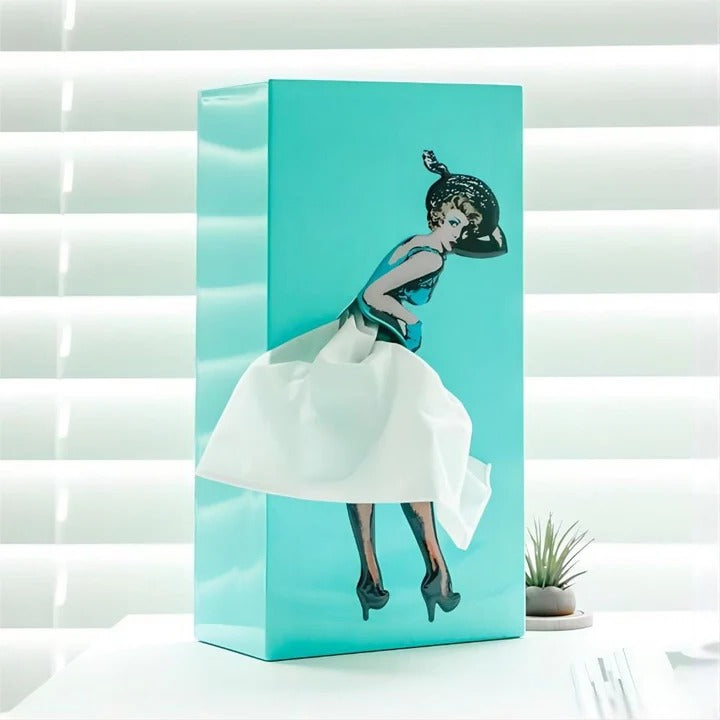 Animated Skirt Motion Tissue Box Holder with Weighted Base