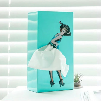Animated Skirt Motion Tissue Box Holder with Weighted Base