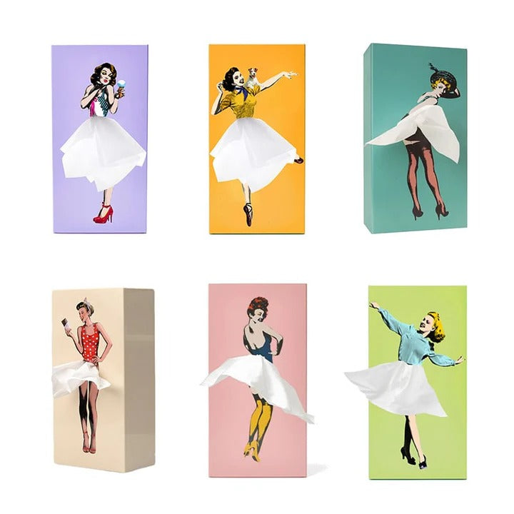 Animated Skirt Motion Tissue Box Holder with Weighted Base