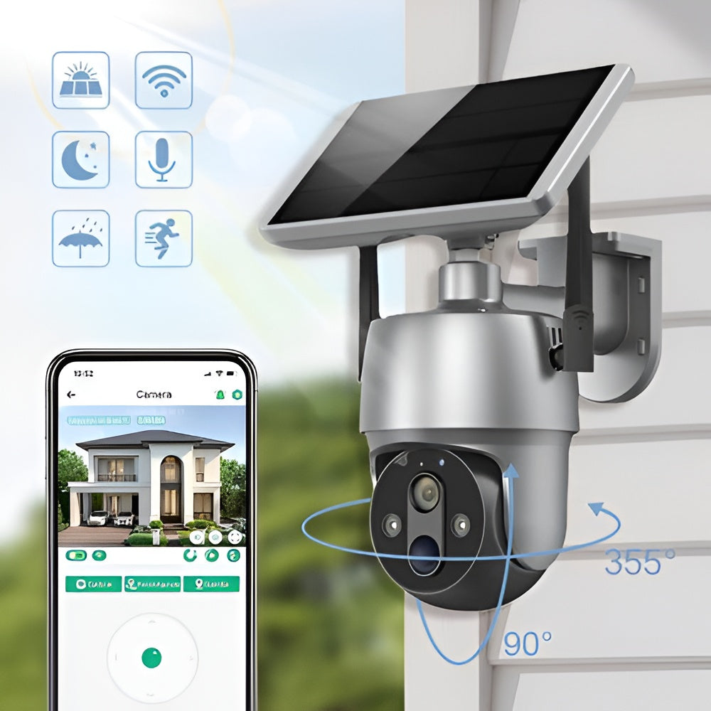 Solar-Powered Outdoor Camera with 355° Rotation and 1080P Night Vision