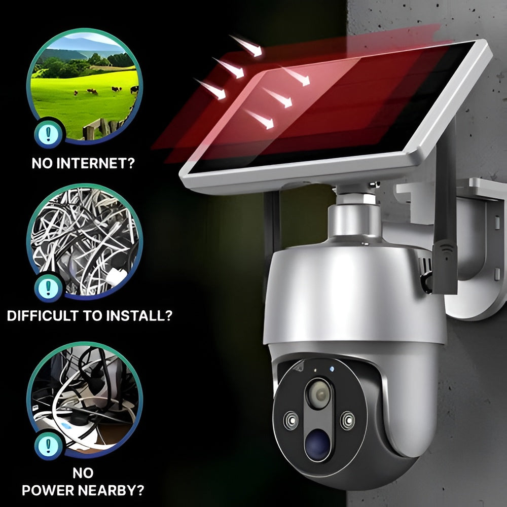 Solar-Powered Outdoor Camera with 355° Rotation and 1080P Night Vision