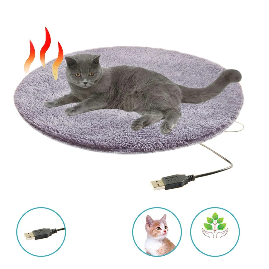 15.7-Inch Round Heated Pet Bed Mat for Cats and Dogs – Constant Temperature