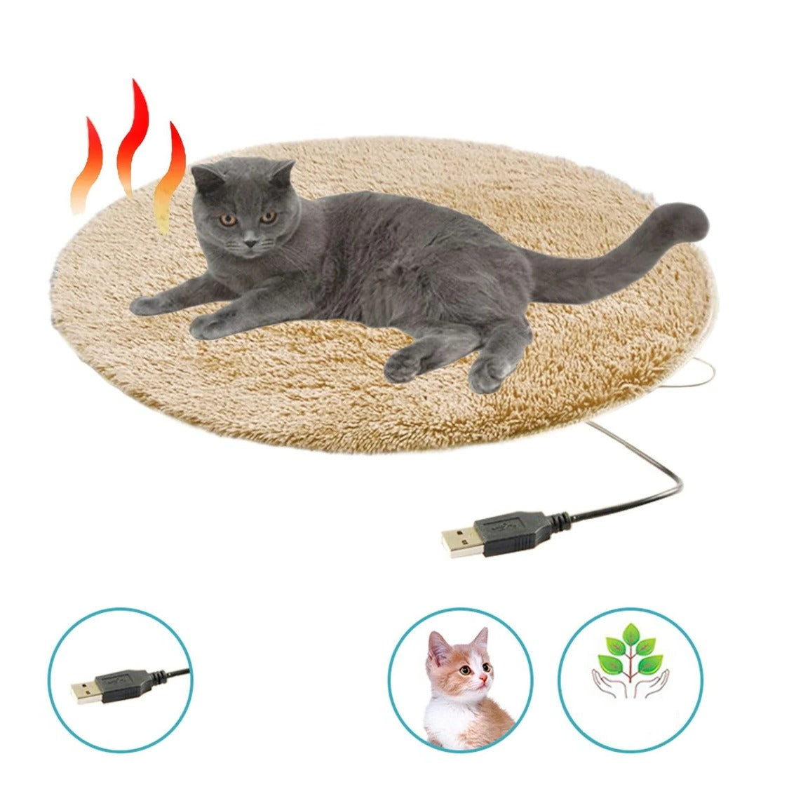 15.7-Inch Round Heated Pet Bed Mat for Cats and Dogs – Constant Temperature