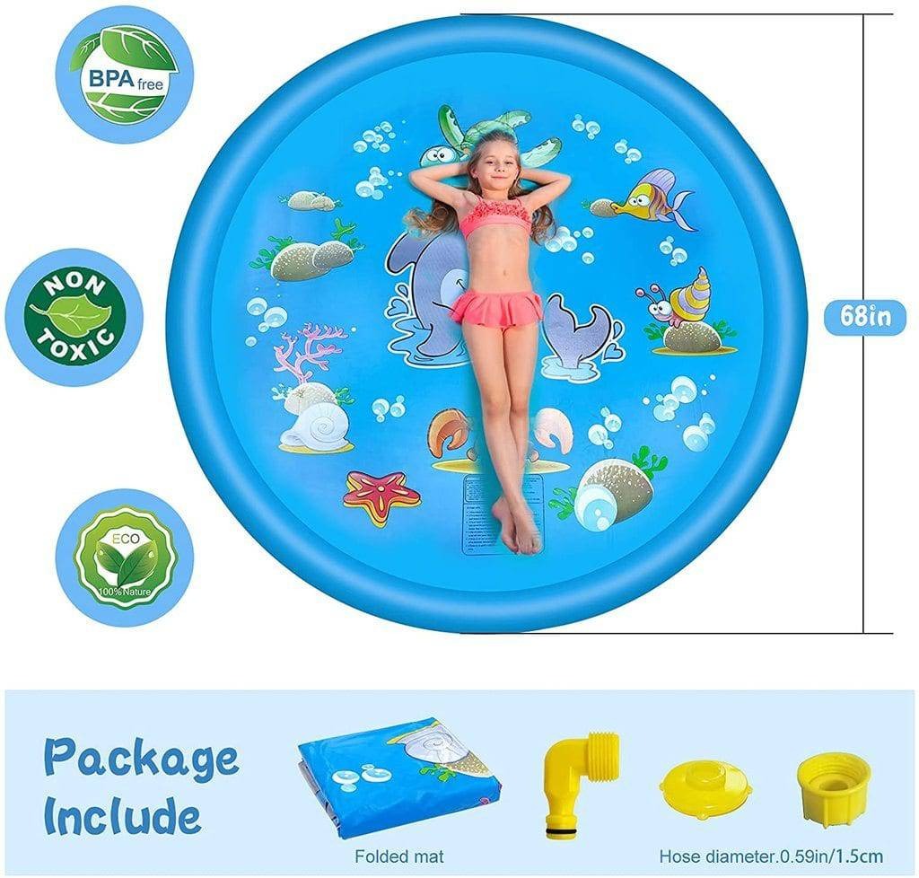 68-Inch Water Play Mat with Adjustable Fountain and Safety Edge