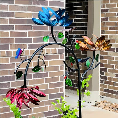 Vibrant Garden Spinner with Twirling Petals and Ground Stake