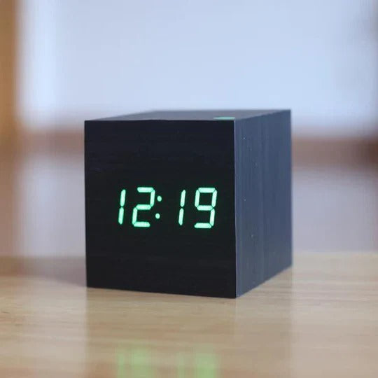 Sleek Wooden-Look Digital Clock with Concealed LED Display