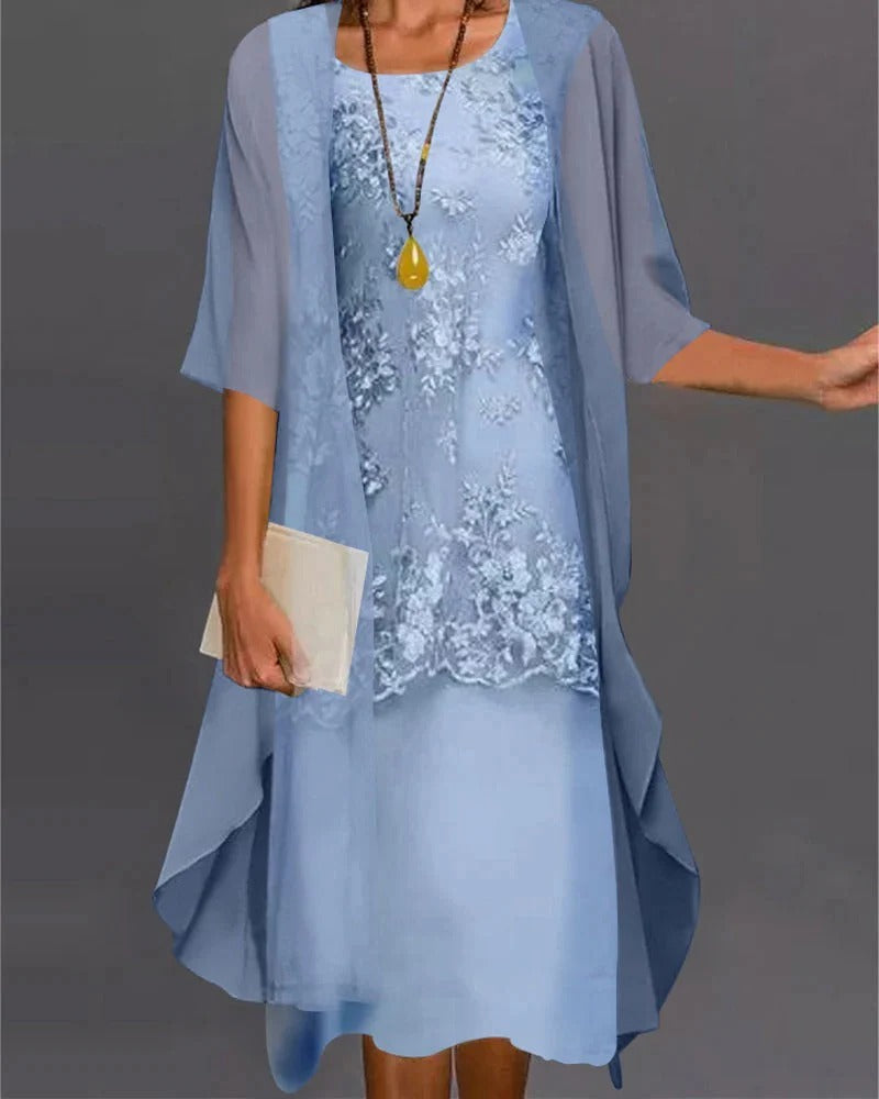 Elegant Two-Piece Layered Dress Ensemble for Special Occasions