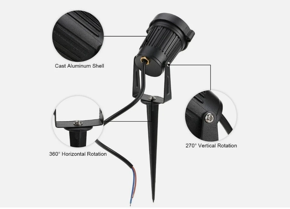10-Pack 12V Outdoor LED Spotlights with Adjustable Heads