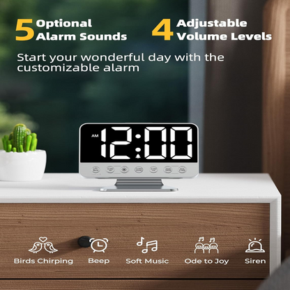 Smart Alarm Clock with Battery Backup & Integrated USB Charger