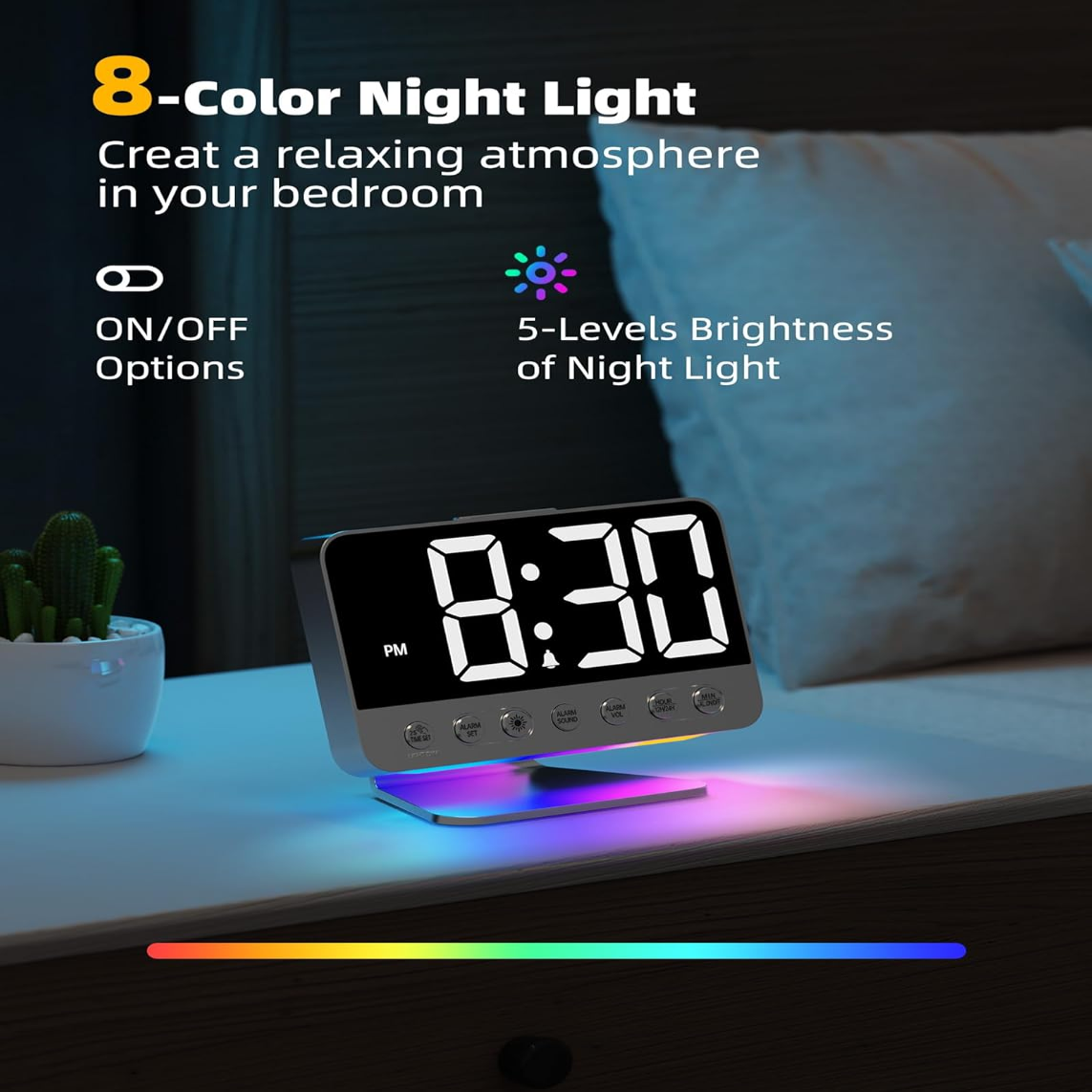 Smart Alarm Clock with Battery Backup & Integrated USB Charger