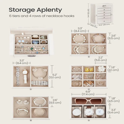 Elegant 6-Tier Jewelry Organizer with Mirror and Lock