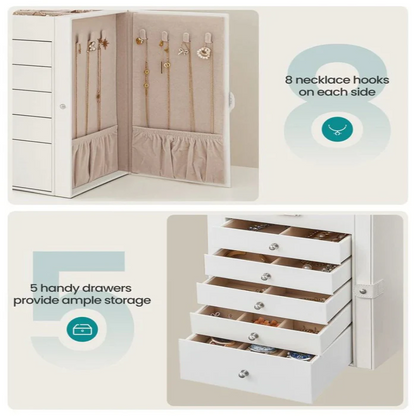 Elegant 6-Tier Jewelry Organizer with Mirror and Lock