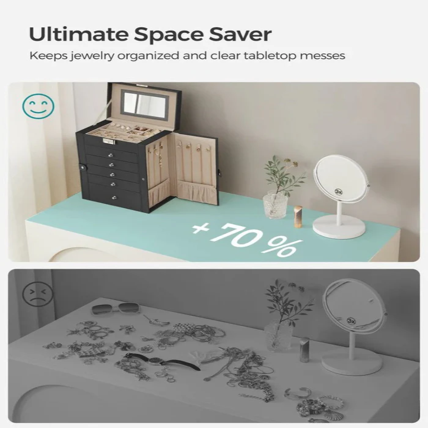 Elegant 6-Tier Jewelry Organizer with Mirror and Lock