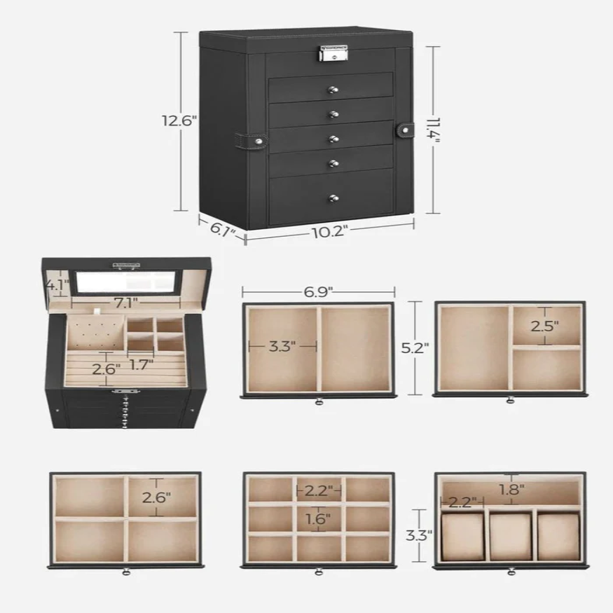 Elegant 6-Tier Jewelry Organizer with Mirror and Lock