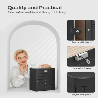 Elegant 6-Tier Jewelry Organizer with Mirror and Lock