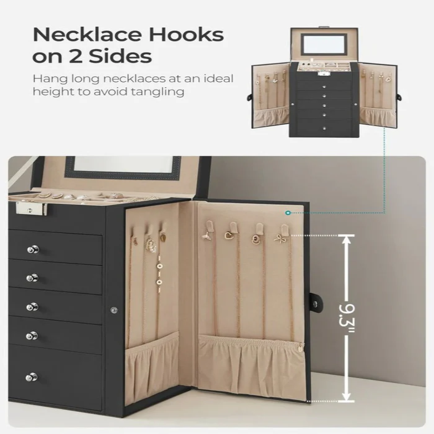 Elegant 6-Tier Jewelry Organizer with Mirror and Lock