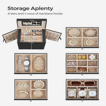 Elegant 6-Tier Jewelry Organizer with Mirror and Lock