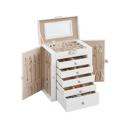 Elegant 6-Tier Jewelry Organizer with Mirror and Lock