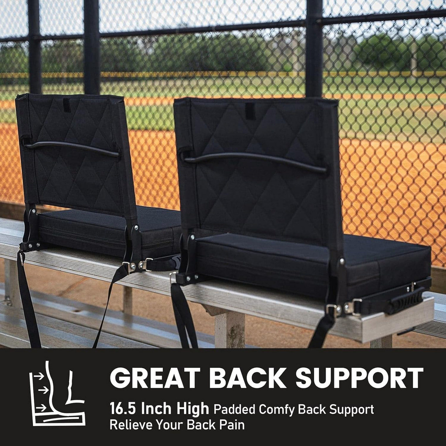 Portable Bleacher Seat with Supportive Backrest and Easy Carry Strap
