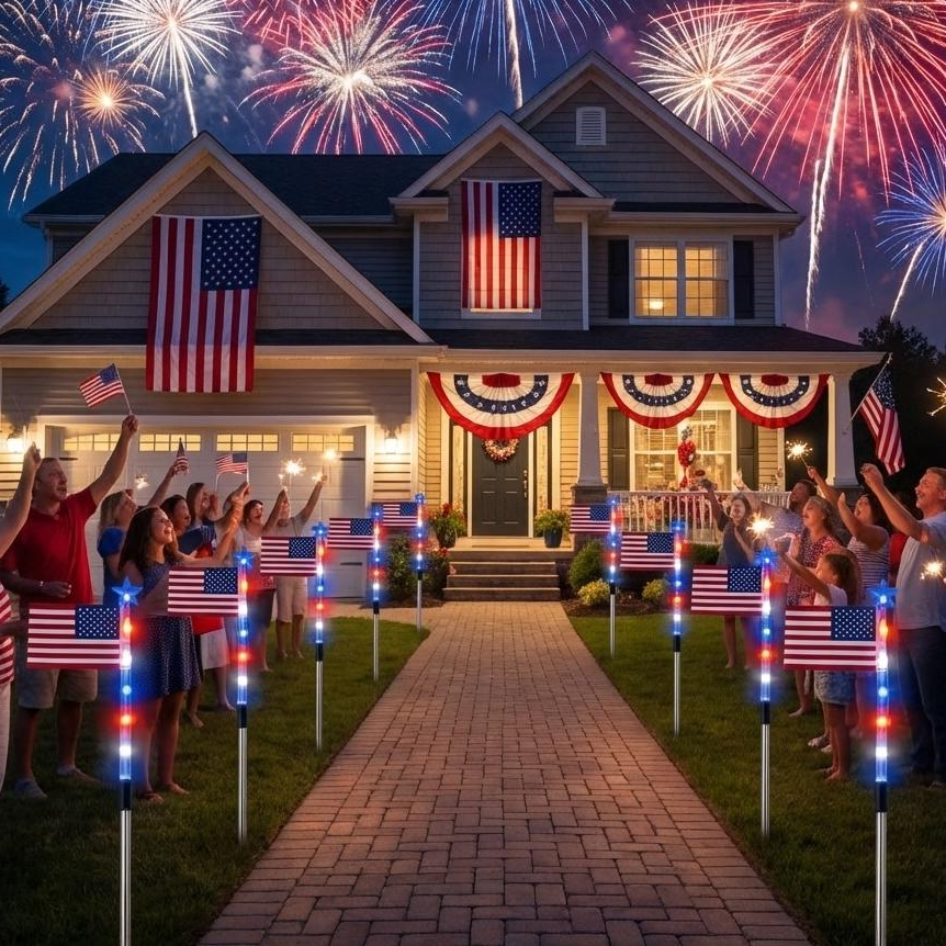 Patriotic Solar Pathway Lights with 8 Modes – Set of 8