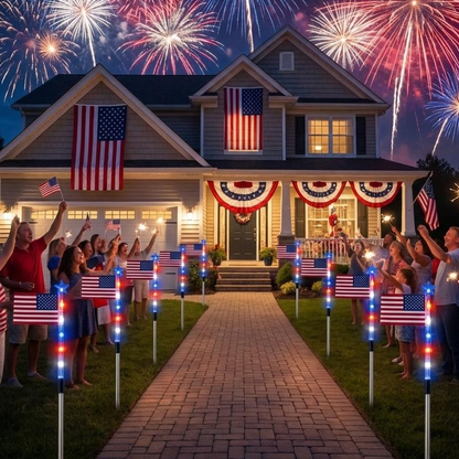 Patriotic Solar Pathway Lights with 8 Modes – Set of 8